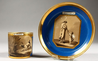 A GOOD 19TH CENTURY BERLIN CUP AND SAUCER, rich blue