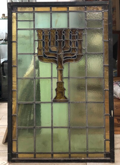 A Judaica glass window of a synagogue