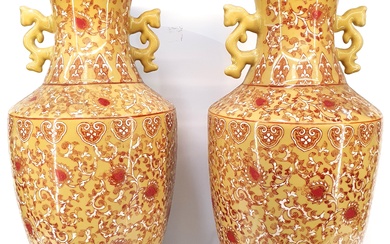 A LARGE PAIR OF CHINESE ENAMEL AND CERAMIC VASES