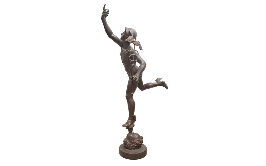 A LIFE-SIZE 19TH CENTURY FIGURE OF MERCURY AFTER GIAMBOLOGNA