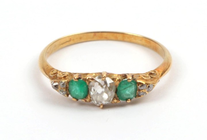 A Late 19th Century Emerald and Diamond Ring, an old...