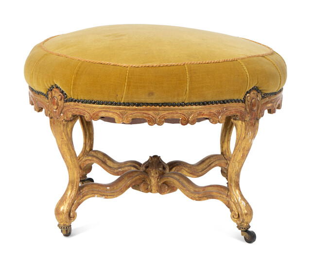 A Louis XV Style Giltwood and Tufted Velvet Tabouret