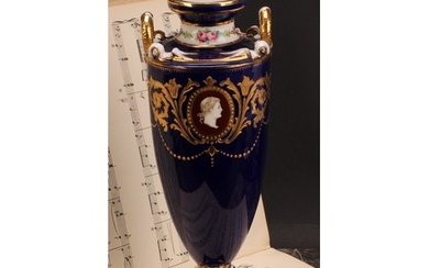 A Minton two-handled pedestal vase, painted with neo-classic...