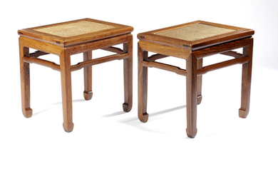 A PAIR OF CHINESE HARDWOOD STOOLS