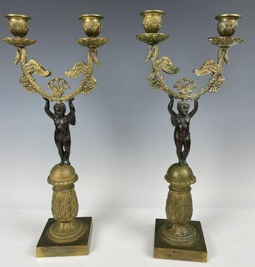 A PAIR OF EMPIRE STYLE BRONZE CANDELABRA