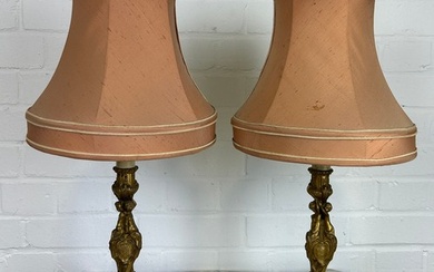 A PAIR OF FRENCH BRONZE CANDLESTICKS AS LAMPS, 27cm H each...