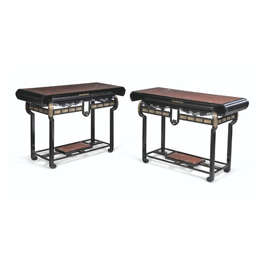 A PAIR OF FRENCH 'JAPONISME' GILT-METAL-MOUNTED EBONISED CONSOLE TABLES