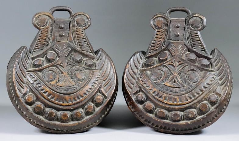A Pair of Carved and Stained Hardwood Stirrups, 8ins...