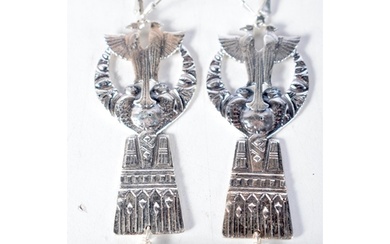 A Pair of Egyptian Revival / Art Deco Silver and Jade Earrin...