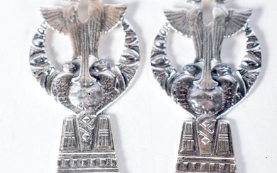 A Pair of Egyptian Revival / Art Deco Silver and Jade Earrings. Stamped Sterling. 8.7cm x 2.4cm, w
