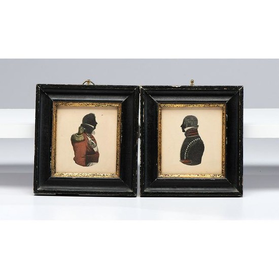 A Pair of Printed Silhouettes of Military Figures