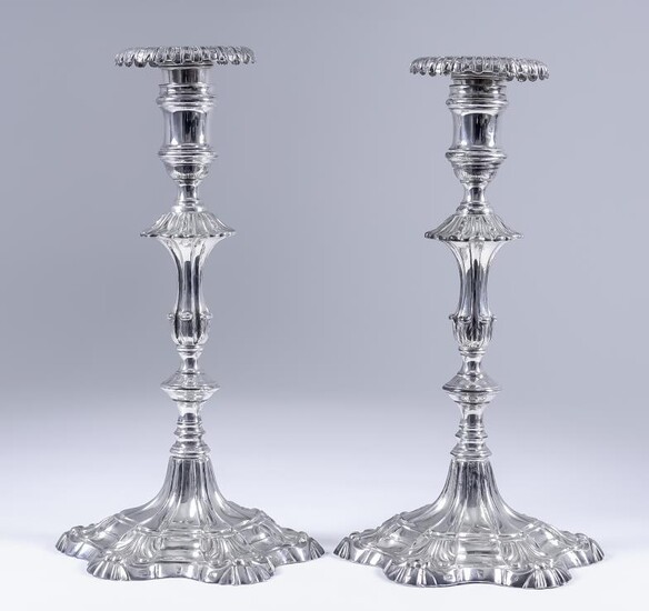 A Pair of Silvery Metal Pillar Candlesticks of "18th...