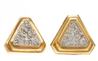 A Pair of Triangular Pave Diamond in 14K