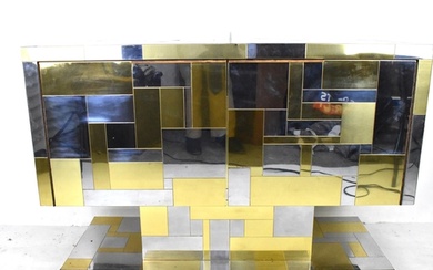 A Paul Evans 'Cityscape' chromed steel and brass sideboard, ...