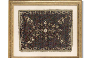 A Qajar pearl and metal thread-embroidered wool termeh panel Persia,...