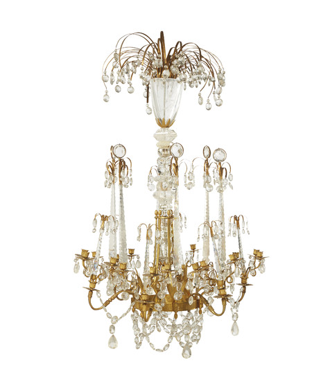 A RUSSIAN ORMOLU AND ROCK CRYSTAL EIGHTEEN-LIGHT CHANDELIER, LATE 18TH CENTURY AND LATER, POSSIBLY BY JOHANN ZEKH