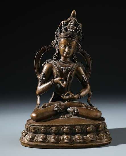 A Rare Chinese Silver Inlaid Bronze Figure of