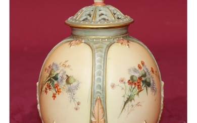 A Royal Worcester Blush round bulbous thin necked lidded pot...