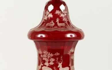 A SUPERB LARGE VICTORIAN BOHEMIAN RUBY GOBLET AND COVER