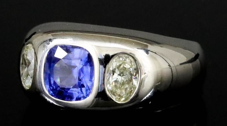 A Sapphire and Diamond Ring, Modern, in 18ct white...