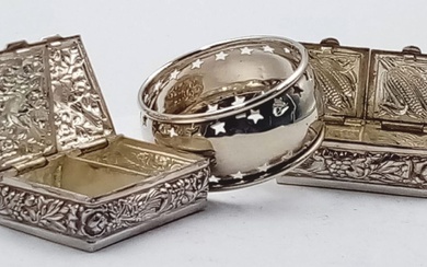 A Sterling Silver Antique Napkin Ring and Two Ornate...