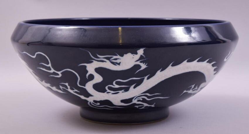 A VERY LARGE CHINESE SACRIFICIAL BLUE GLAZED BOWL, the