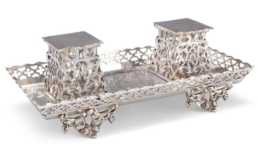 A VICTORIAN SILVER INKSTAND, by George Fox, London