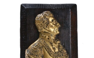 A Victorian gilt metal portrait relief plaque of Field Marshal Sir Arthur Wellesley