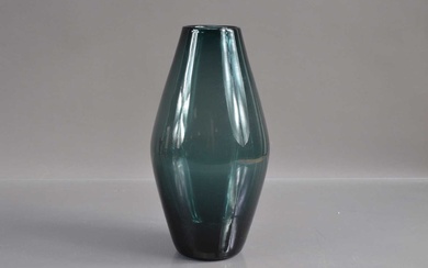 A Whitefriars conical vase in 'Midnight Blue' soda glass designed by Geoffrey Baxter (1922-1995)