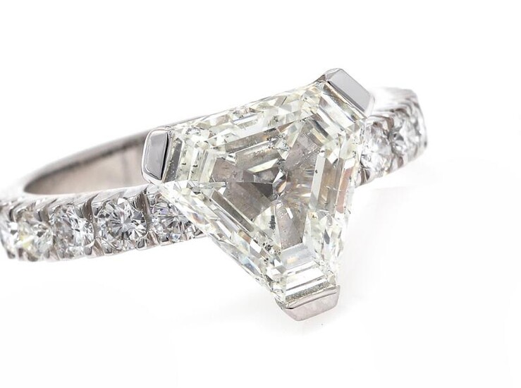 A diamond ring set with a diamond weighing app. 2.37 ct. flanked by numerous diamonds, mounted in 18k white gold. Size 54. – Bruun Rasmussen Auctioneers of Fine Art