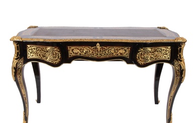 A fine Louis XV style lacquered bureau plat, decorated with gilt bronze mounts