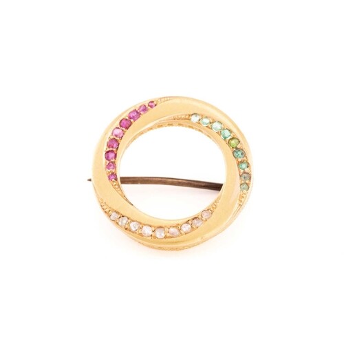 A gem-set whirlpool brooch, comprises swirls of rose-cut dia...