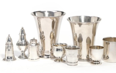 A group of Danish silver s.a. two tulip shaped vases H. 12...