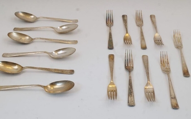A group of silver plated flatware, by Alexander Clark & Co Ltd, comprising: nine forks and six tablespoons (15)
