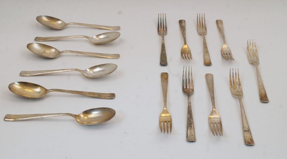 A group of silver plated flatware, by Alexander Clark & Co Ltd, comprising: nine forks and six tablespoons (15)
