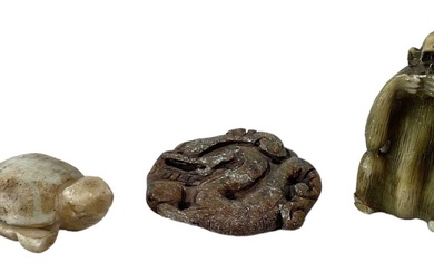 A group of three Chinese carved hardstone items including a...