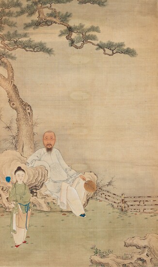 A hanging scroll, ink and color on silk, late Qing dynasty.