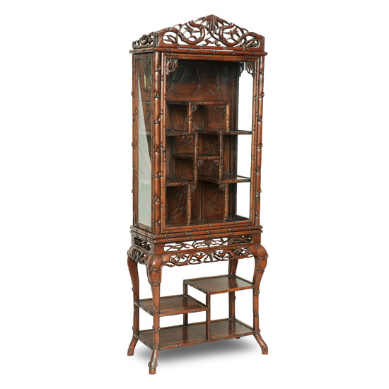 A hongmu faux-bamboo tall display cabinet on stand
