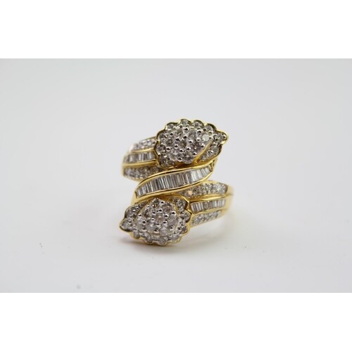 A ladies baguette & round diamond twin headed ring, mounted ...