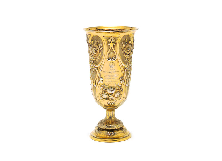 A large Victorian silver-gilt vase