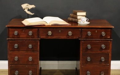 A late Victorian mahogany twin pedestal desk, by Heal & Son,...