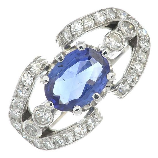 A mid 20th century platinum Madagascan sapphire and