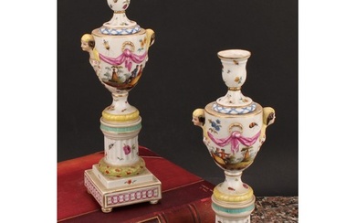 A pair of Berlin porcelain cassolettes, each as a pedestal u...