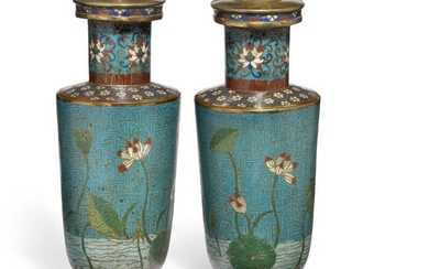 SOLD. A pair of Chinese cloisonné rouleau vases, Qianlong 1736-1795. Mounted as lamps. H. excl. the mounting 34.5 cm. – Bruun Rasmussen Auctioneers of Fine Art