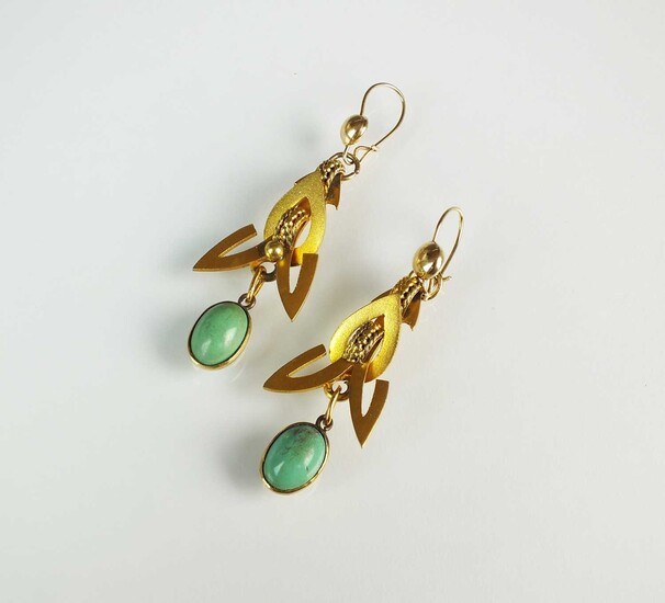 A pair of Etruscan revival turquoise earrings