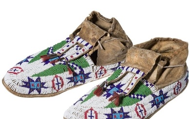 A pair of Native American moccasins of Plains tribes