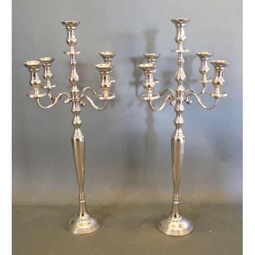 A pair of five branch candelabrum with circular pedestal bas...