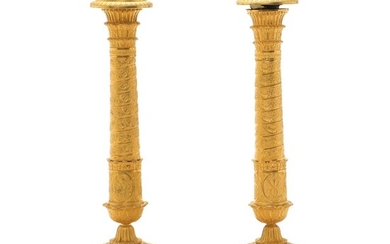 SOLD. A pair of large French Empire gilt bronze candelsticks. Early 19th century. H. 32 cm. (2) – Bruun Rasmussen Auctioneers of Fine Art