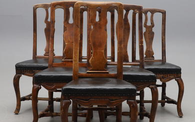 A set of six similar chairs, late baroque/late baroque style, 1700/19th century.