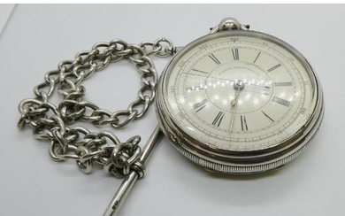 A silver cased Marine decimal chronograph pocket watch, enam...